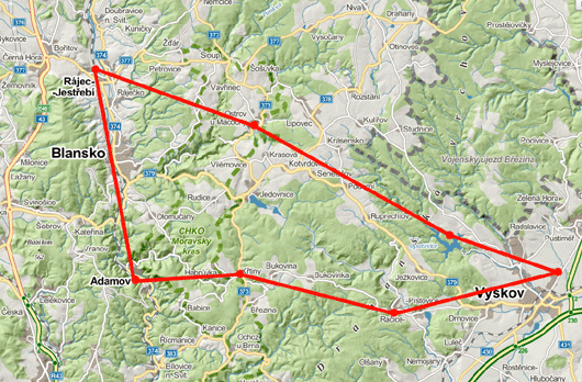 Mapa letu Vyhlídkový let Macocha
