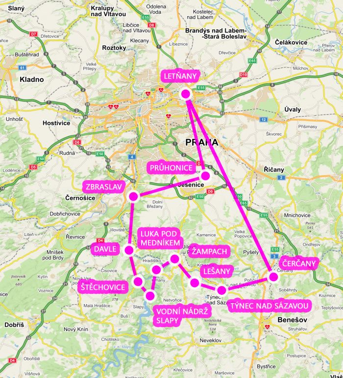 Hrady a zámky v okolí Prahy - trasa vyhlídkového letu