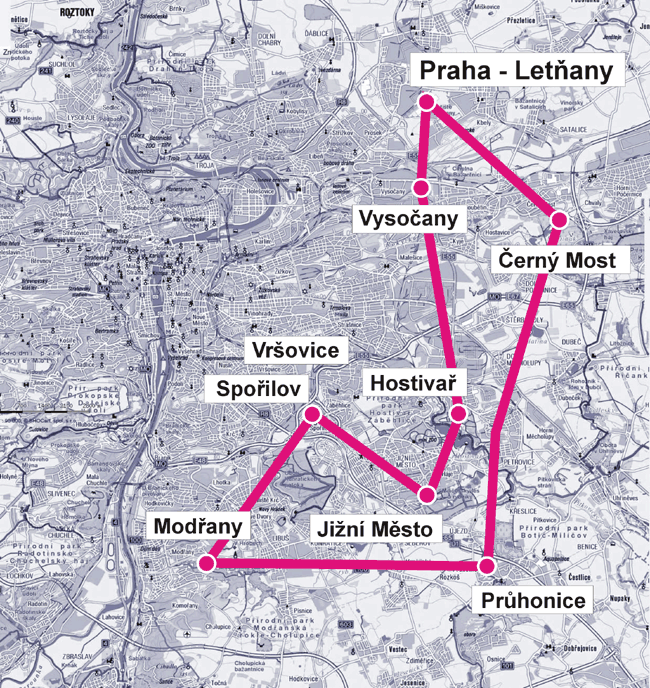 Mapka vyhlídkového letu nad Prahou